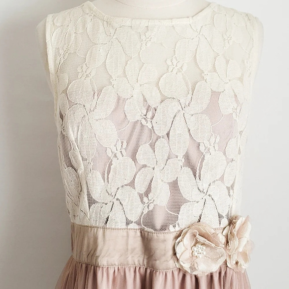 Ryu Modcloth Pink Tulle & Ivory Floral Lace Sleeveless Dress - Picture 5 of 8